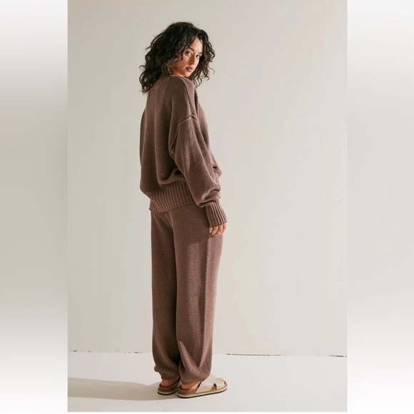 Free People Hailee Cardigan Lounge Set Size XL Brown Waffle Knit 2 Piece NWOT - Picture 2 of 6